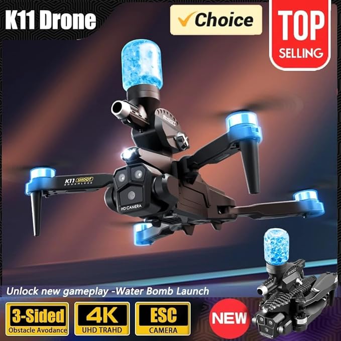 🔥 Dron Profesional 8K con Triple Cámara y Lanzador de Bolitas de Gel