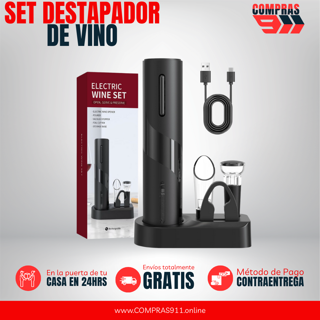 🍷 Sacacorchos Eléctrico 2 en 1 – Abre y preserva tu vino como un experto