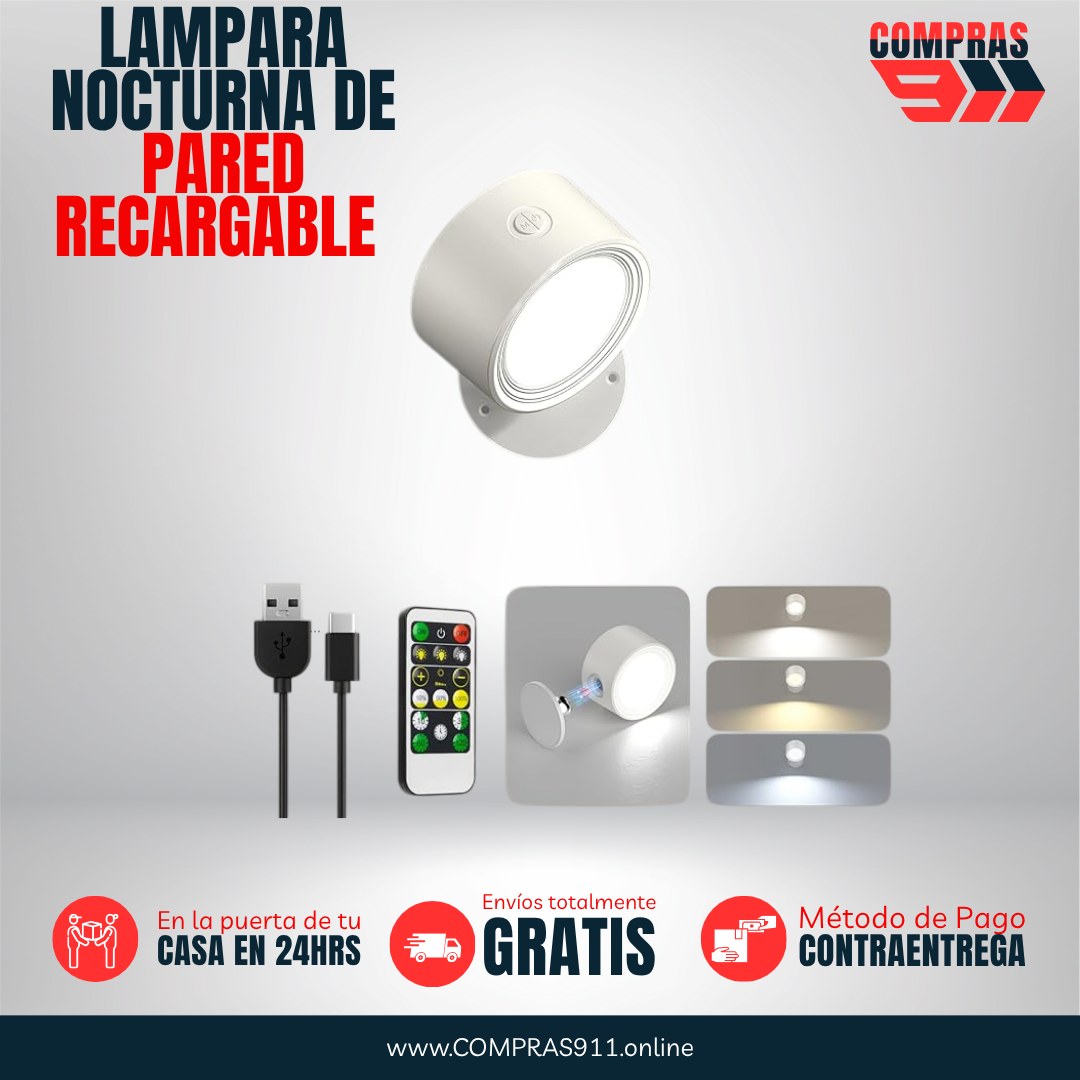 💡 LAMPARA NOCTURNA DE PARED RECARGABLE CON CONTROL REMOTO💡
