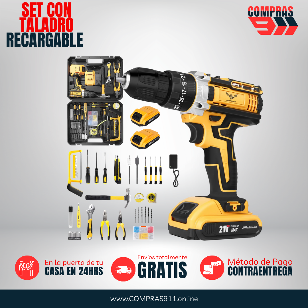 Taladro Inalámbrico Motor de 45NM + 2 Baterías – El Taladro que No te Detiene”