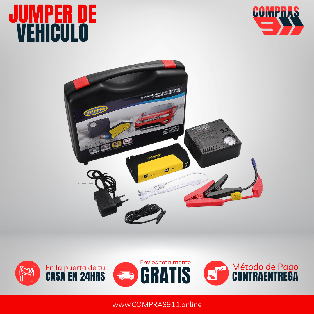🚗 Jumper de Vehículo TM15 + Bomba de Aire – Kit Todo en Uno
